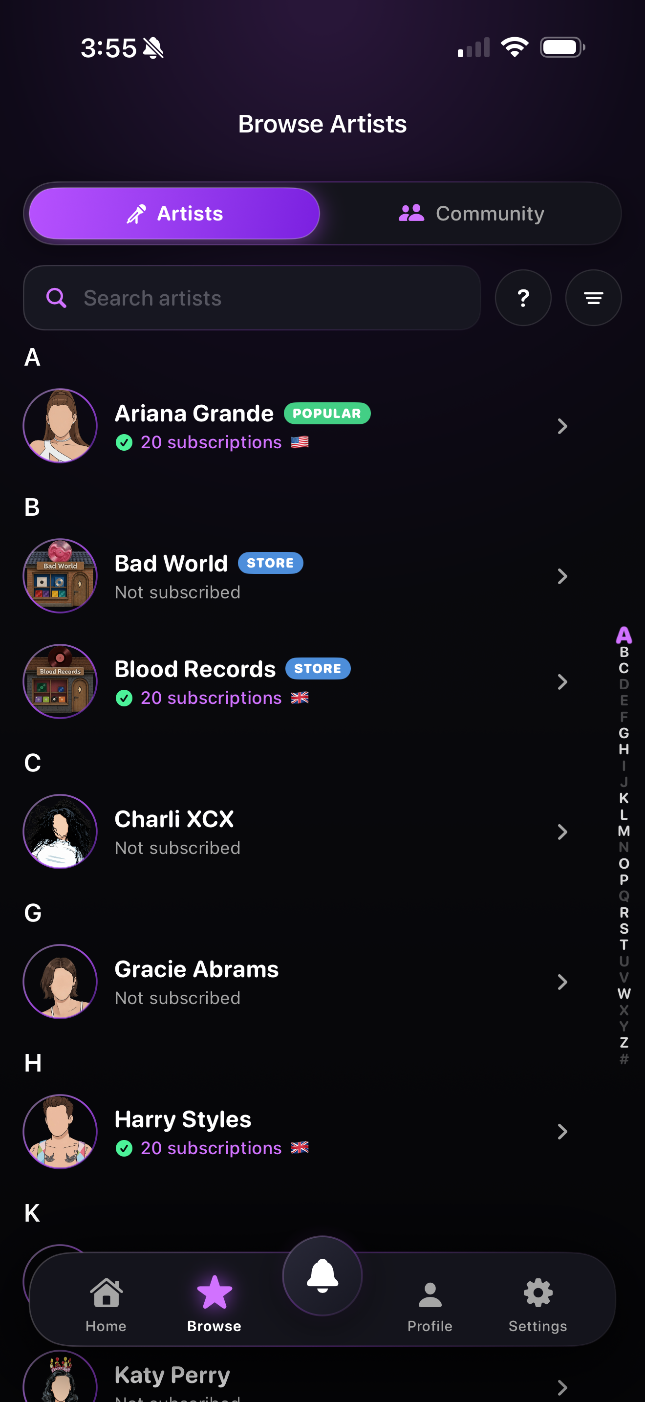 MerchPatrol Browse Artists Screenshot